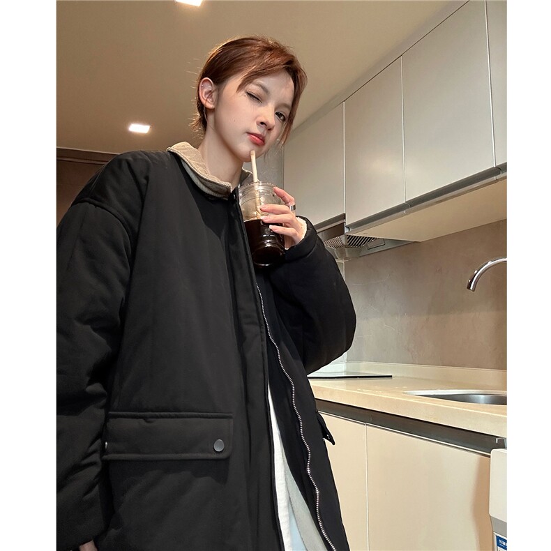 中性风撞色灯芯绒拼接领棉衣外套女宽松羊羔绒加厚棉服G1070P128,男装棉衣,电商A339