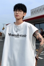 ！2025夏季新款男士潮牌无袖麂皮绒T恤情侣背心TLBX12特P18，男装T恤，电商B220