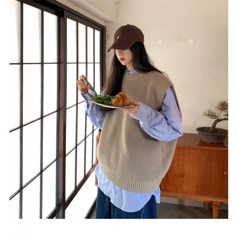 日系复古菠萝纹针织背心男女ins秋季宽松潮流情侣无袖马甲毛线衣,男装背心/马甲,星座506A