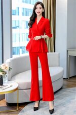 2024春季时尚百搭新款两件套通勤气质干练V领纯色简约大气女，女装套装/套裙，妙形