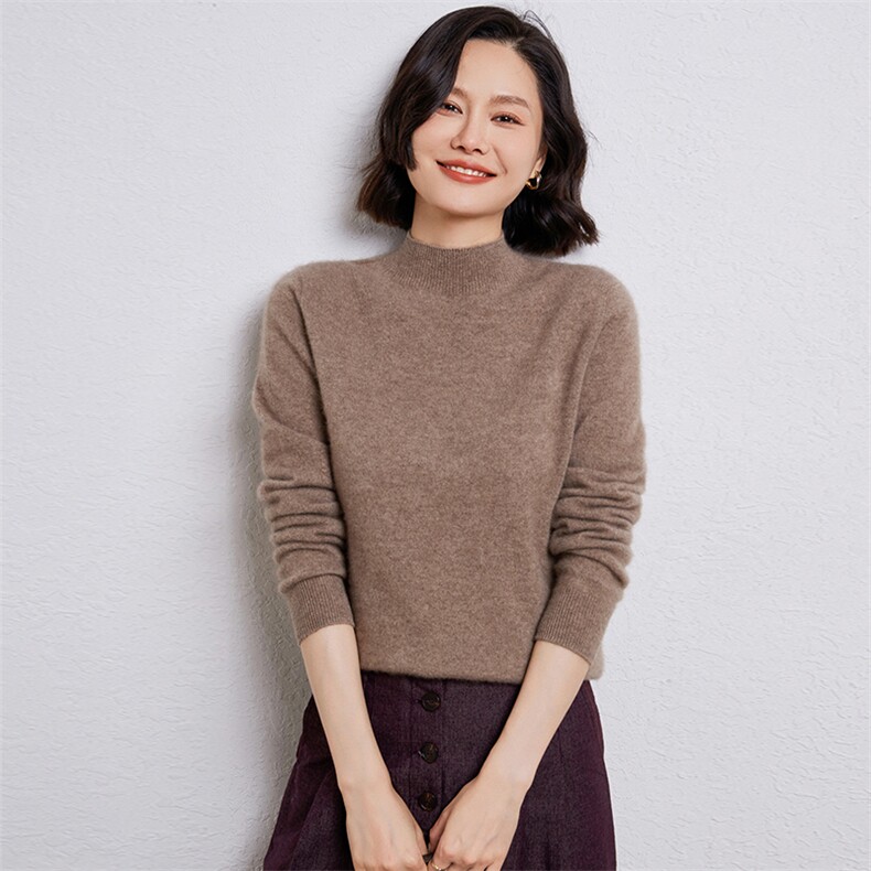 一线无缝半高领羊毛女秋冬套头针织毛衣洋气打底修身衫,女装羊毛衫,温伦斯特羊绒
