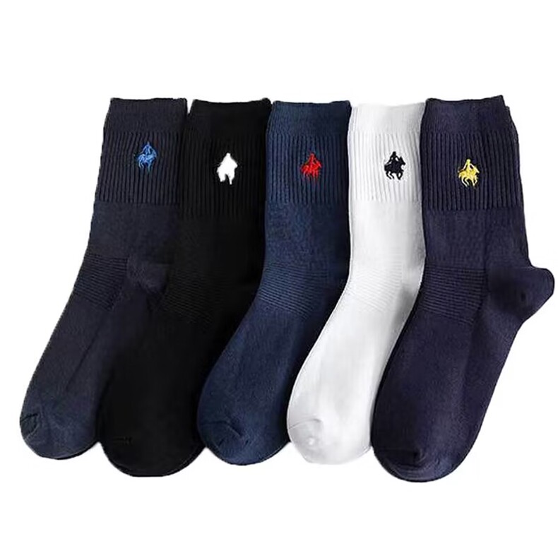 WZ334-P25（4双装）袜子男全棉透气刺绣品质中筒袜男士纯色长袜图片