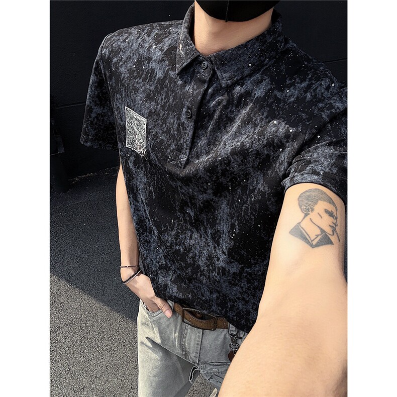 25夏新高品质男风满天星刺绣polo短T黑墙705-1-T005-P48无差价,男装Polo衫,星座705-1