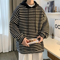 ！23新款宽松大码连帽条纹毛衣加厚针织衫M85-P55，男装针织衫/毛衣，星座508（原C305）