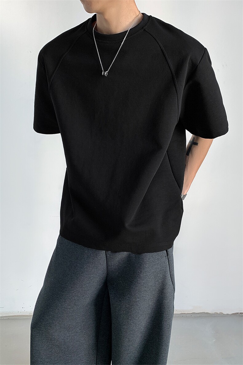 2026夏季新款拼接短袖T恤纯色正肩圆领男女X64121-TP14不,男装T恤,电商A102
