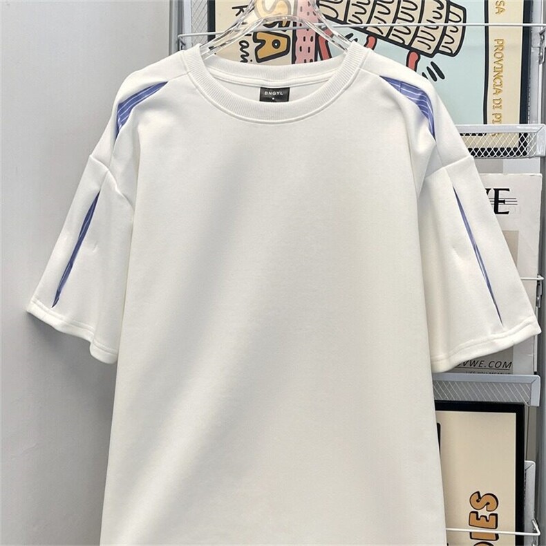 美式潮牌条纹解构短袖T恤男夏季cleanfit小众简约设计感YW134 P42图片