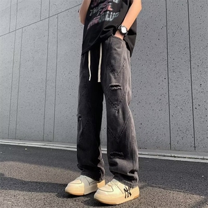 热销款松紧腰牛仔裤男士水洗休闲裤宽松直筒阔腿长裤男/9002/P52图片