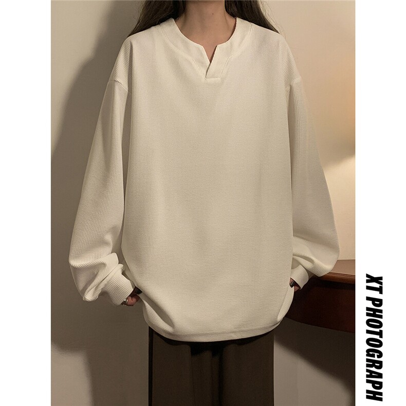 中性！春装新品大码华夫格T恤小众美式宽松打底衫卫衣女113-P28,女装卫衣/绒衫,电商C213(原B265)
