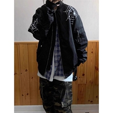 美式高街蜘蛛刺绣飞行夹克潮嘻哈情侣棒球服外套JK434特P48，男装夹克，星座908-1