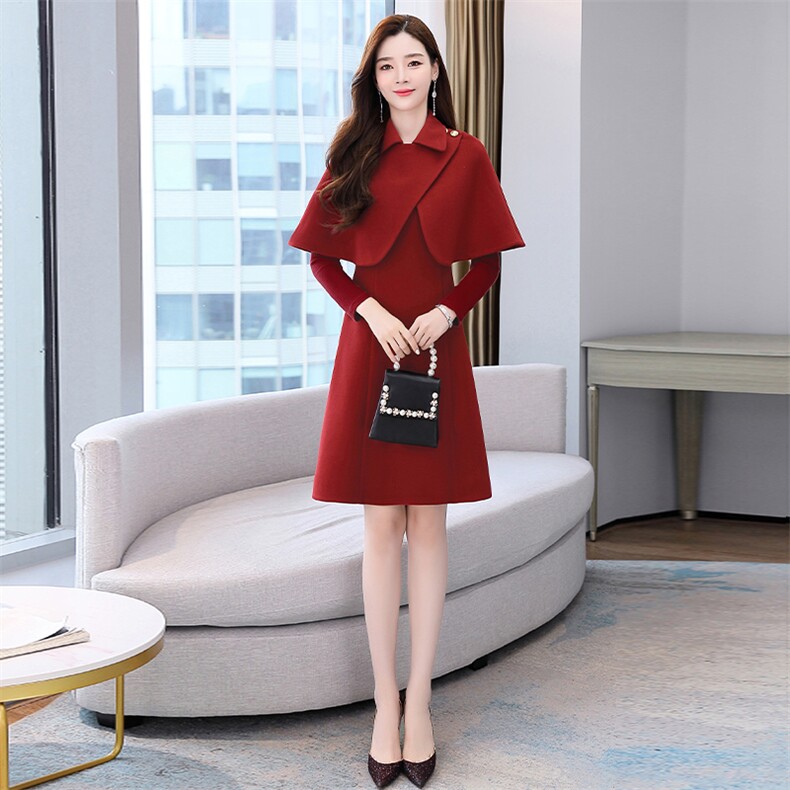 2021冬季羊绒呢料连衣裙,女装连衣裙,金典明美