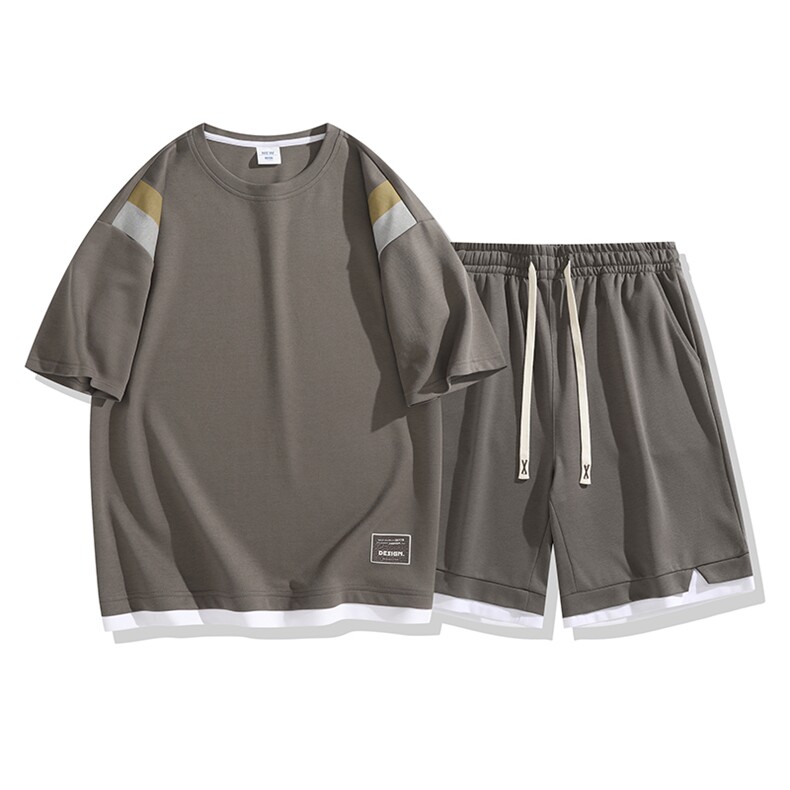 夏季运动套装日系白底休闲百搭时尚短套装CK2410+TC3157-P54控89,男装休闲套装,星座717