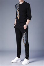 秋季新款长袖t恤商务休闲运动套装男2022中青年圆领印花两件套，男装休闲套装，电商B212（原钱塘6029）