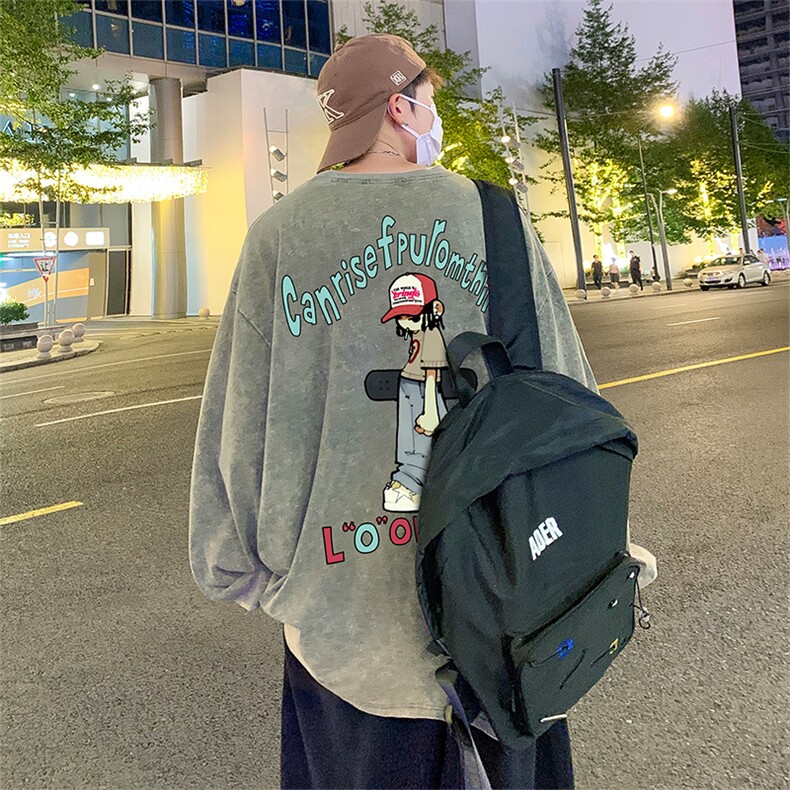 直播品质重磅纯棉美式蜡染水洗做旧潮牌宽松长袖t恤CT320特P38,男装T恤,电商A486