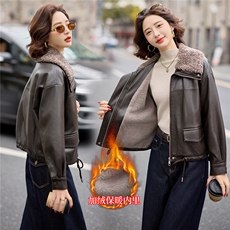 【冬季新款】大量现货时尚毛领加绒加厚保暖皮棉外套，女装皮衣，缘衣格