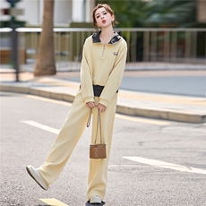 连帽卫衣阔腿裤套装女早春季2026新款时髦洋气拼色休闲运动两件套，女装套装/套裙，浙宝029