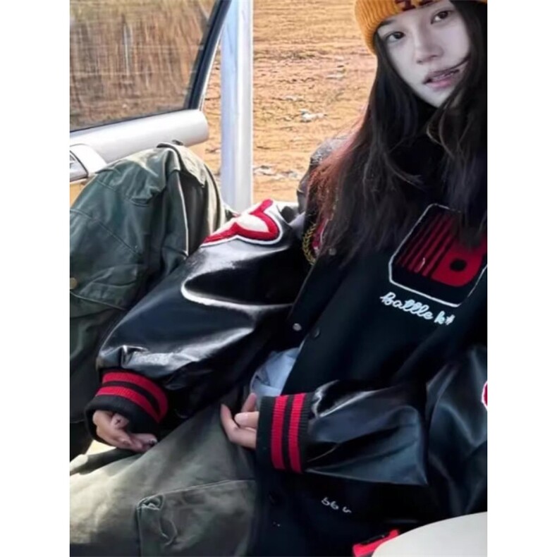 盾徽撞色夹克男女校园风重磅设计感外套秋冬加厚保暖潮流JK8092,男装夹克,星座516A