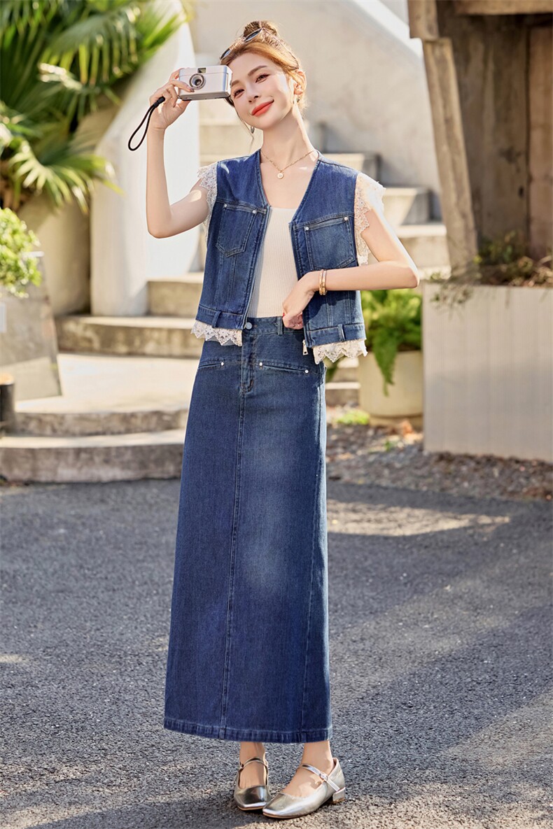 小香风牛仔套装裙女2025夏季新款高级感时尚气质名媛半身裙两件套,女装套装/套裙,意芙
