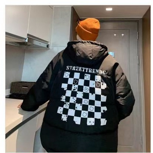 1506-1/M5911/P54克莱因蓝连帽棉服男字母印厚保暖外套潮牌图片