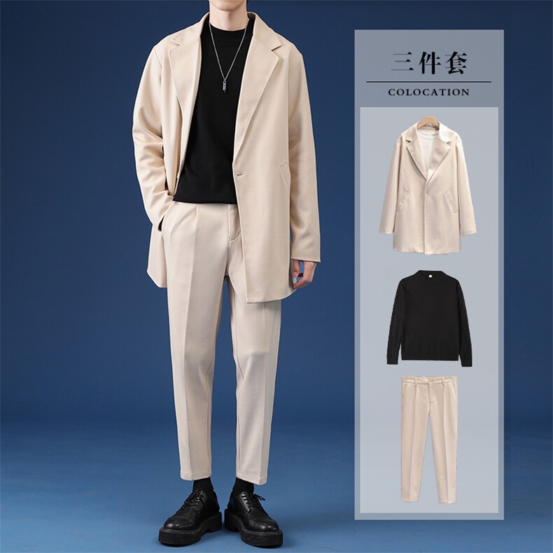 秋冬新款毛呢男士轻熟风学院风三件套潮牌港风韩版潮流毛呢套装，男装西服套装，星座505-2（原电商A260-1)