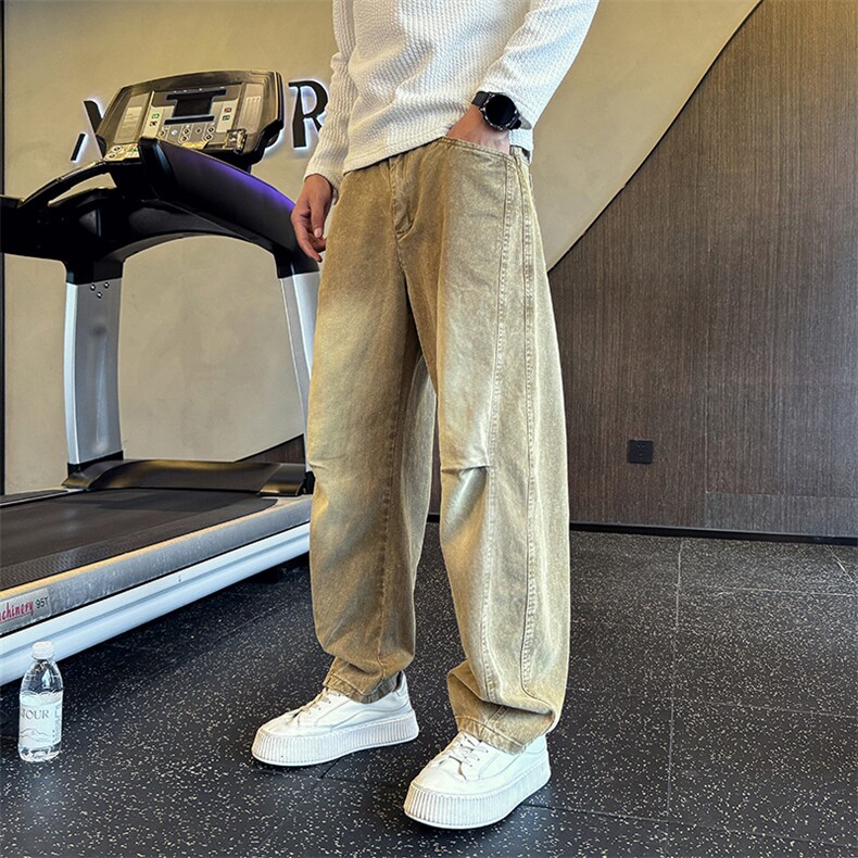 新款藤黄色水洗复古做旧休闲牛仔裤男潮流宽松A368-K20558-P88,男装牛仔裤,电商A368