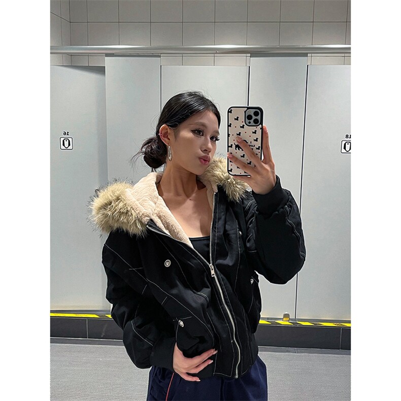 现货重磅boxy短款棉衣座山雕大毛毛领男女棉服水洗工装厚外套,男装棉衣,电商A443