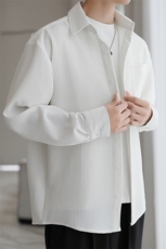 黑色休闲衬衫男生秋季纯色简约翻领衬衣cleanfit复古宽松大码外套，男装衬衫，电商A128