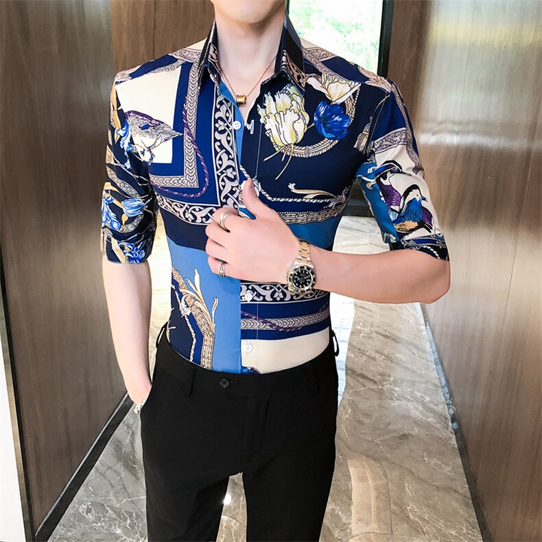 312A-258-P55 新款社会小伙中袖衬衫韩版潮流男士五分袖衬衣A图片