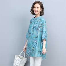 2021夏季新款简约时尚宽松休闲舒适中长款印花衬衫，女装衬衫，悦见她
