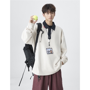 麂皮绒半拉链POLO衫男长袖潮牌拼接撞色套头上衣 PL268-P55控88图片