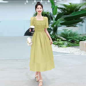 夏季小个子气质显瘦连衣裙2023新款女法式泡泡袖温柔风茶歇长裙子图片