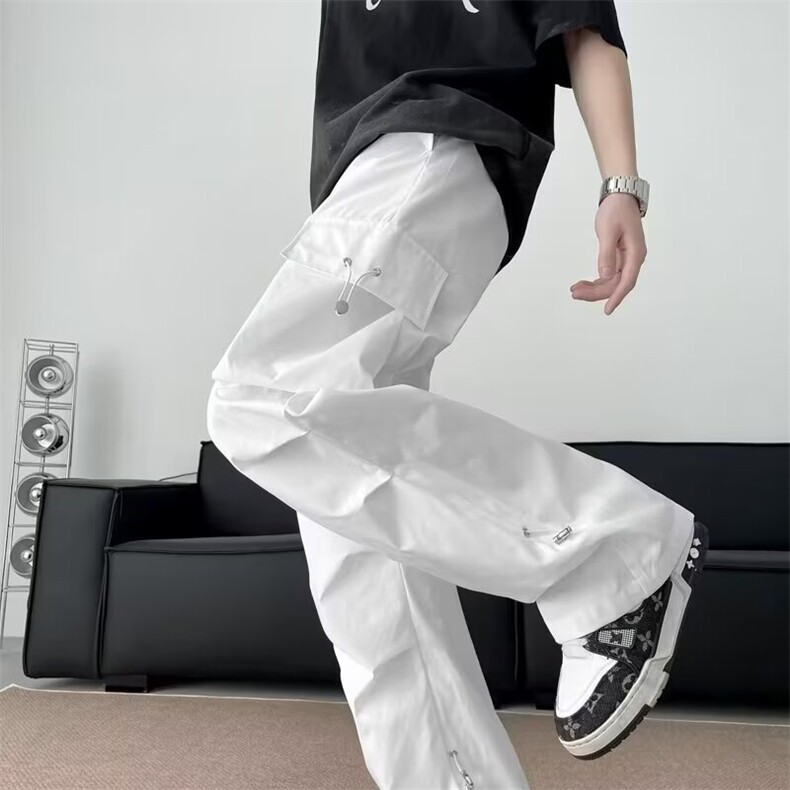 2025新款直筒松紧腰休闲工装裤男女多口袋褶皱冲锋裤K346，男装工装外套，星座1108-1