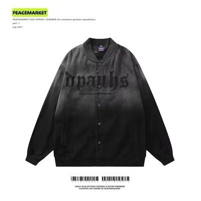 美式复古字母刺绣渐变棒球服男女夏季做旧水洗宽松情侣装夹克外套,男装夹克,星座1210-1