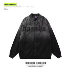 美式复古字母刺绣渐变棒球服男女夏季做旧水洗宽松情侣装夹克外套，男装夹克，星座1210-1