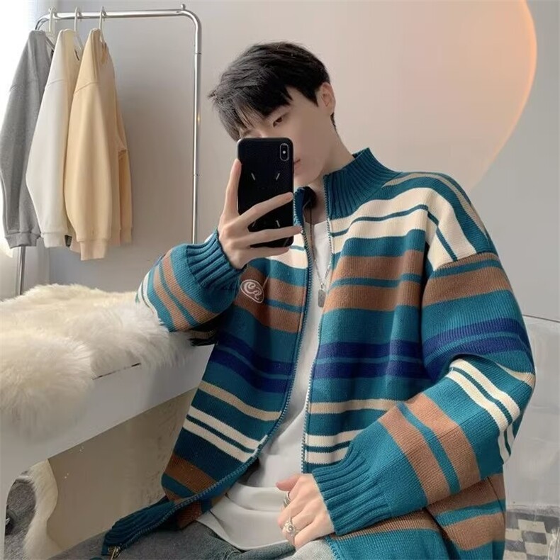 美式条纹毛衣男新款秋季慵懒风上衣针织衫男生外套圆领MY214P52，男装针织衫/毛衣，星座1013-5