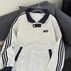 三条杠撞色翻领外套男复古潮牌宽松休闲夹克男装卫衣WY810-P55，男装夹克，星座302B