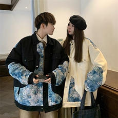 1港风情侣刺绣拼接设计棉衣大码M-5XL夹克棉服外套8706P115控158，男装夹克，星座226-2