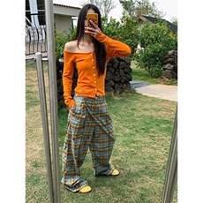 美式复古撞色条纹涂鸦阔腿休闲裤女春夏新款设计感宽松垂感长裤潮，男装休闲裤，四季星座505