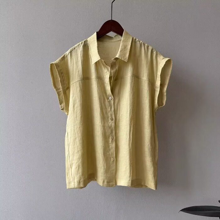 新款韩系纯亚麻飞袖衬衫男夏纯色宽松显瘦别致小衫上衣LS120P34，男装衬衫，星座1013-5