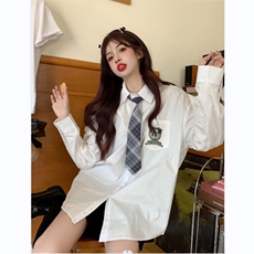 配领带衬衫男韩版潮刺绣班服2024春夏新款ins宽松外套CY071-P39，男装衬衫，星座412