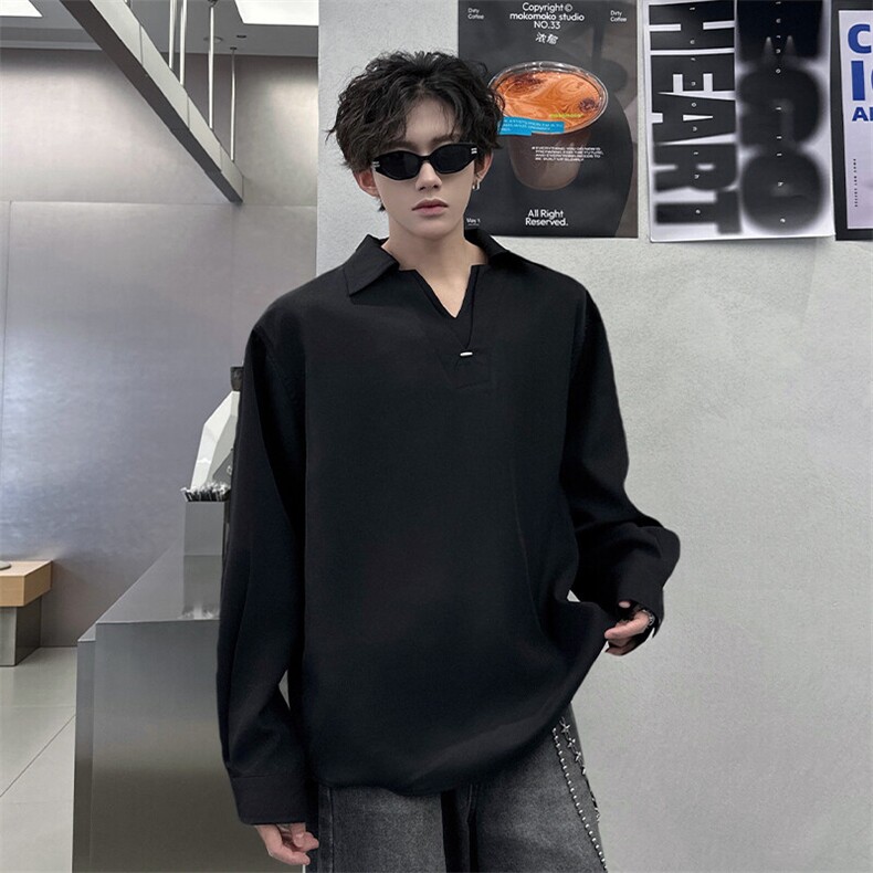 春夏新款小心机深V西装双领假两件衬衫 金属袖扣点缀衬衫外套P45图片