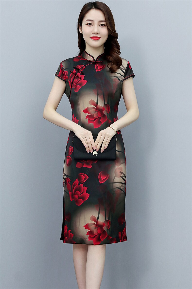 杭州丝绸高端品质弹力缎重磅真丝双层旗袍中长婚礼服连衣裙,女装汉服/婚纱/旗袍/礼服,媚琳依坊