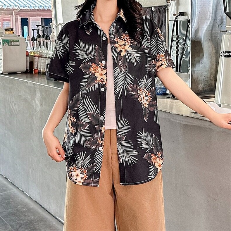 三亚旅游度假短袖花衬衫女夏威夷海边沙滩衬衣复古港味CS88/P30,女装衬衫,星座506