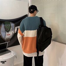 春秋圆领毛衣男士韩版宽松撞色针织衫休闲百搭线衣MY622-P30图片