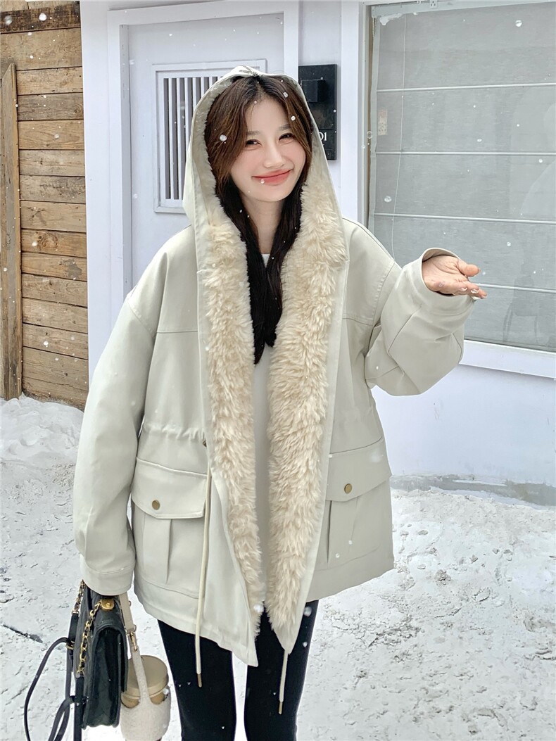 现货！放心推！羊羔毛拼接羽绒服女2025冬新款派克服加厚保暖外套,女装羽绒服,慧尚2-185