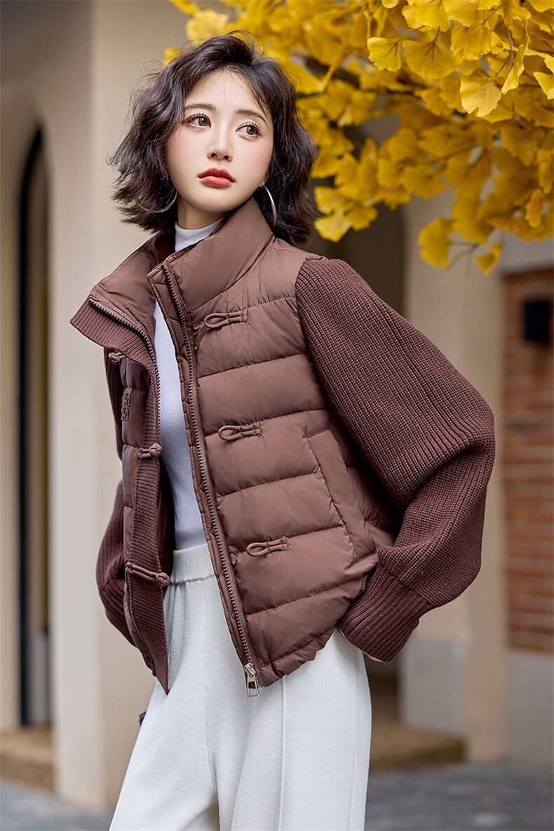 新款拼接羽绒服外套白鸭绒2024年冬季短款长袖羽绒服,女装羽绒服,橙子家