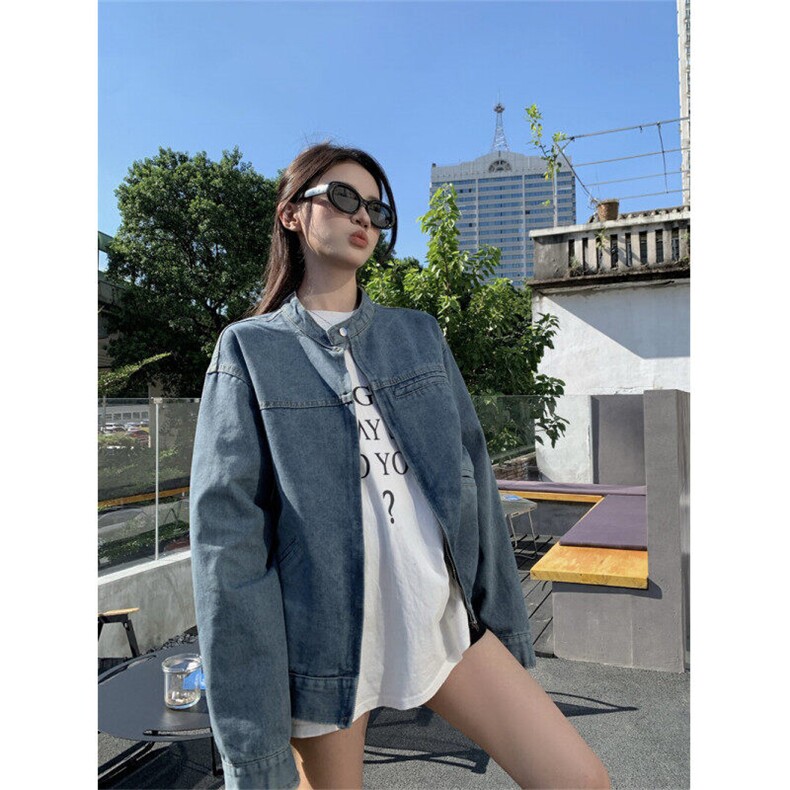 NZ068-100 高级感做旧牛仔长袖外套女显瘦别致外搭开衫夹克潮图片