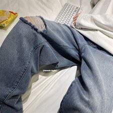 春新款男女高街破洞宽直筒个性潮牌牛仔裤长裤子NZ018批45控68，男装牛仔裤，星座715
