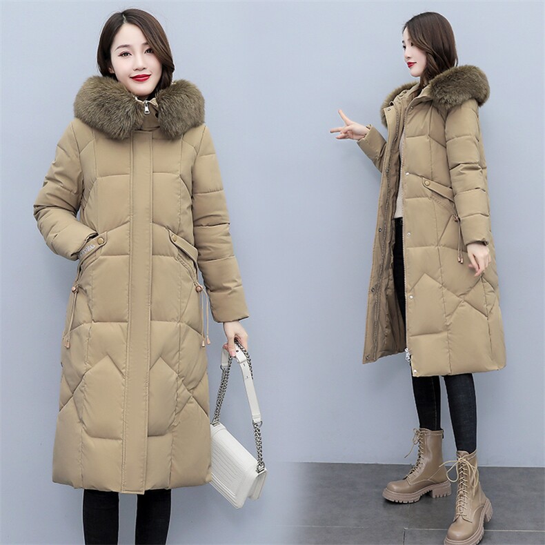 羽绒棉衣棉服女街头通勤刺绣纯色长款加厚棉袄修身型2021年冬新款图片
