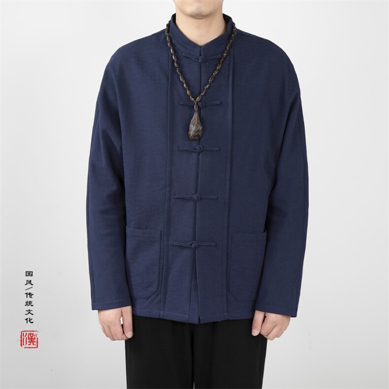 2025秋冬新款风男装立领棉麻加绒加厚男士唐装衬衫C299P105,男装衬衫,钱塘802