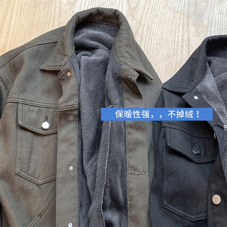 加绒厚款复古港夹克工装外套宽松牛仔衣HY02TP80控108常规款TP60,男装夹克,电商A102B